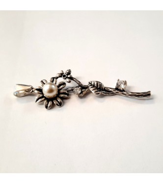 PE001500 Sterling Silver Pendant Flower With Pearl Solid Genuine Hallmarked 925 Handmade
